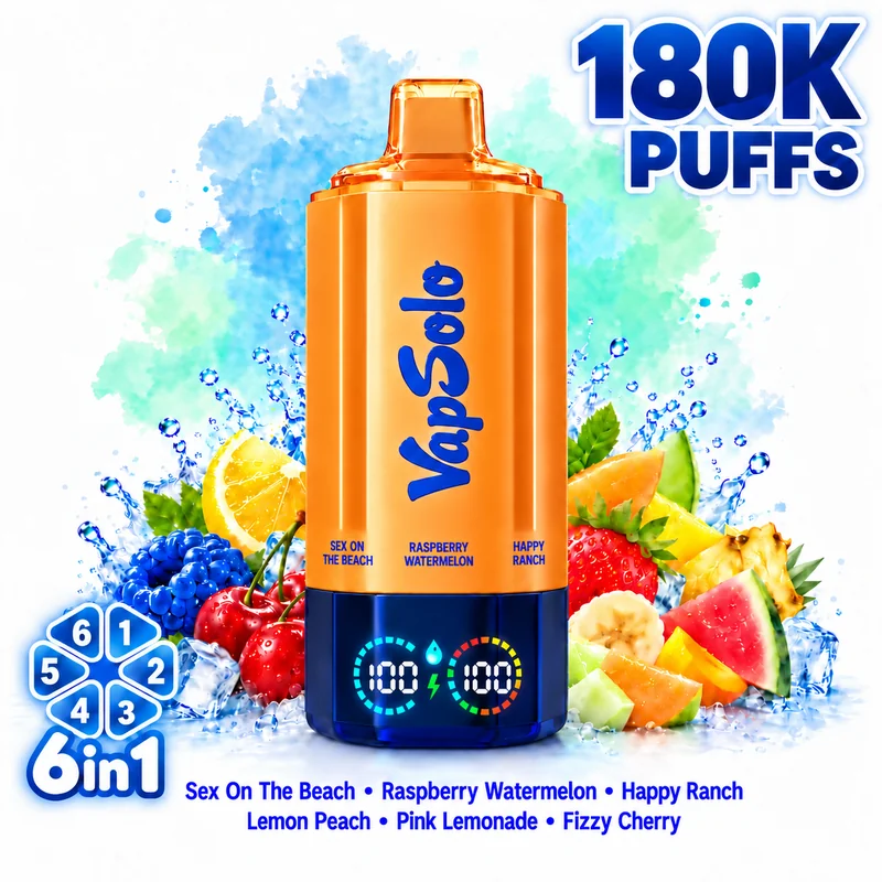 Vapsolo Sixer 180000 6in1 — Sex On The Beach / Raspberry Watermelon / Happy Ranch / Lemon Peach / Pink Lemonade / Fizzy Cherry