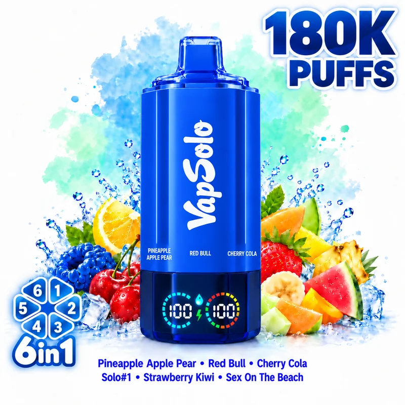Vapsolo Sixer 180000 6in1 — Pineapple Apple Pear / Red Bull / Cherry Cola / Solo#1 / Strawberry Kiwi / Sex On The Beach