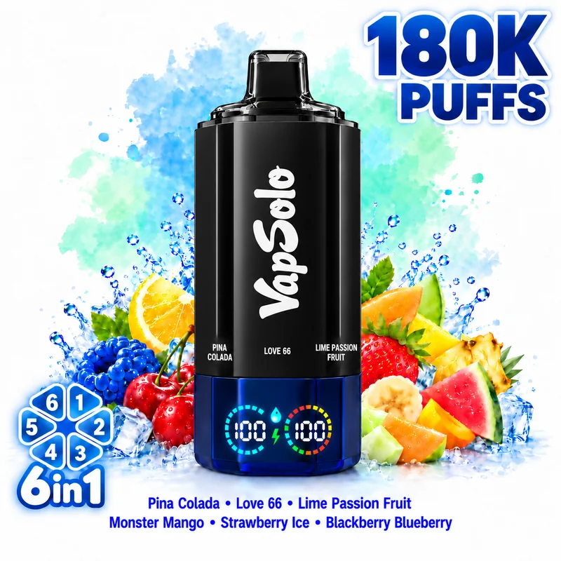 Vapsolo Sixer 180000 6in1 — Pina Colada / Love 66 / Lime Passion Fruit / Monster Mango / Strawberry Ice / Blackberry Blueberry